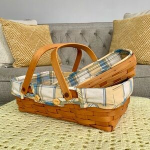 Longaberger 2000 Set Cornflower Plaid Medium/Small Gathering Harvest Baskets